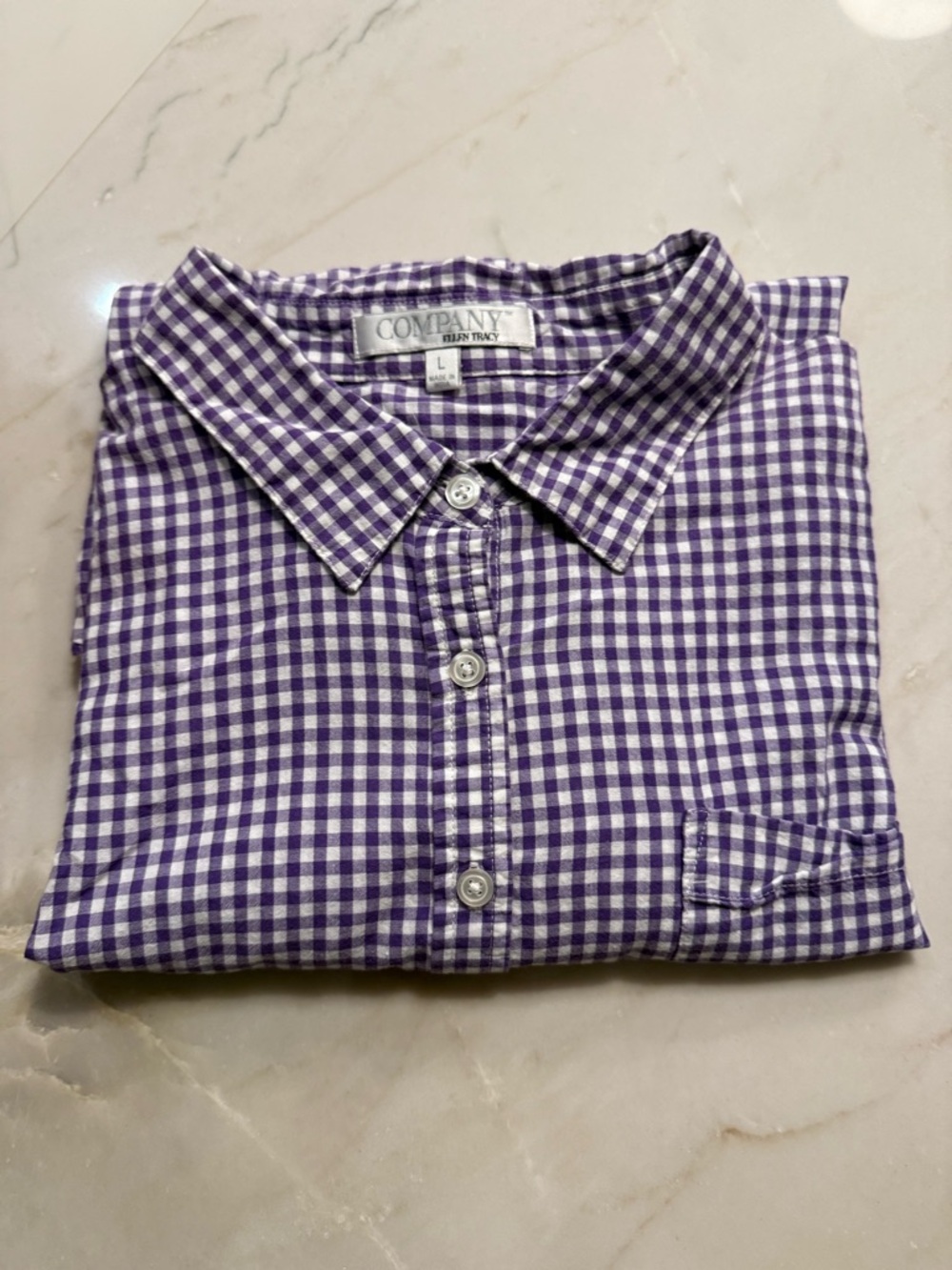Company Ellen Tracy Purple Gingham Button-Down Shirt